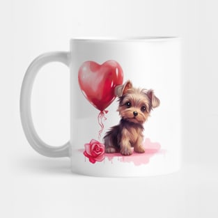 Cute Yorkshire puppy with valentine balloon and rose Mug